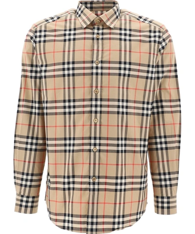 Burberry Check Print Shirt In Beige