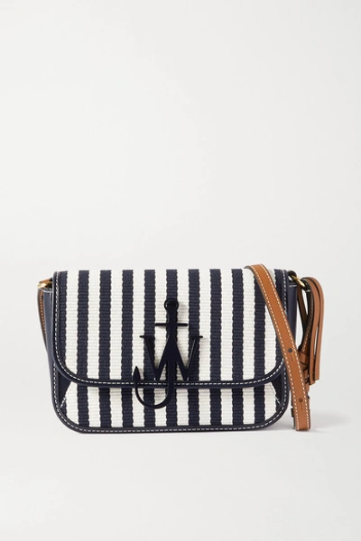 Jw Anderson Anchor Nano Striped Canvas And Leather Shoulder Bag In Navy