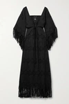 MIGUELINA FRANCESCA FRINGED EMBROIDERED COTTON-BLEND MAXI DRESS