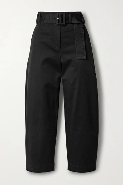Proenza Schouler White Label Belted Cropped Cotton-blend Twill Straight-leg Pants In Black