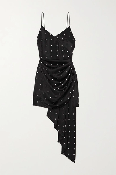 David Koma Draped Crystal-embellished Satin Mini Dress In Black