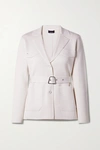 AKRIS BELTED WOOL AND MULBERRY SILK-BLEND BLAZER