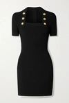 BALMAIN BUTTON-EMBELLISHED RIBBED-KNIT MINI DRESS