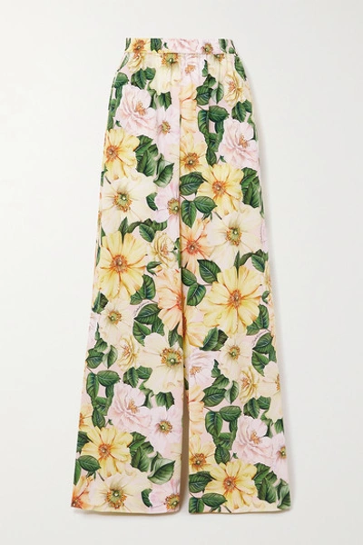 Dolce & Gabbana Floral-print Silk-blend Wide-leg Trousers In Multicolor
