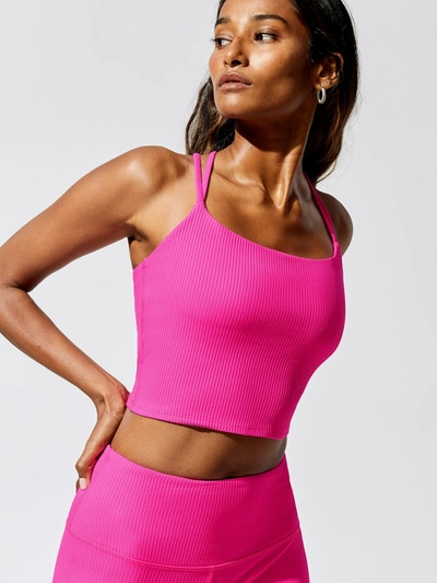 Carbon38 Ribbed Cami Bra In Neon Pink