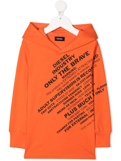 Diesel Kids' Logo Print Hoodie In Orange