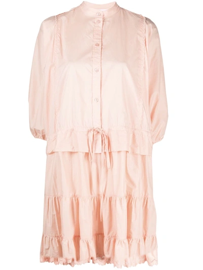 See By Chloé Draped-sleeved Tiered Short Dress In Orange