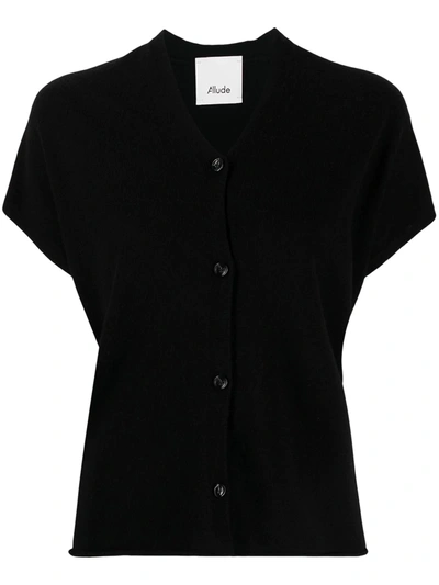 Allude Short-sleeve Relaxed Cardigan In Black
