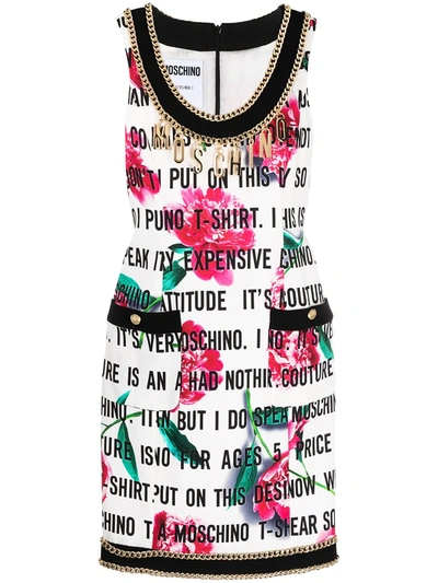 Moschino Chain-trimmed Text-print Dress In White