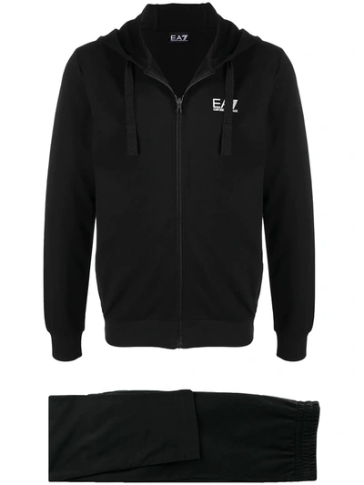 Ea7 Logo Printed Cotton Tracksuit In Black