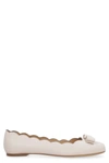 Ferragamo Varina Leather Scallop Bow Ballerina Flats, Bone In Ivory
