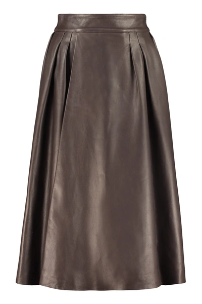 DOLCE & GABBANA LEATHER FULL SKIRT,11689798