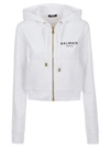 BALMAIN SHORT ZIPPED PRINTED LOGO DETAIL HOODIE - ECO DESIGN,VF13795B003 GAB BLANC NOIR