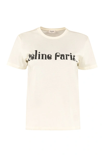 Celine Crew-neck Cotton T-shirt In Panna