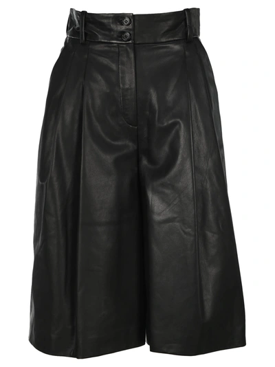 Dolce & Gabbana High-waisted Leather Culottes In Black