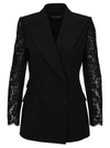 Dolce & Gabbana Double-breasted Topstitched Wool-blend And Lace Blazer In Black