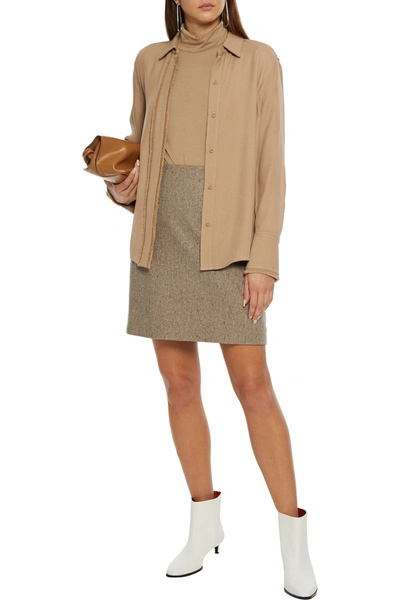 Theory Donegal Wool-blend Tweed Mini Skirt In Neutral