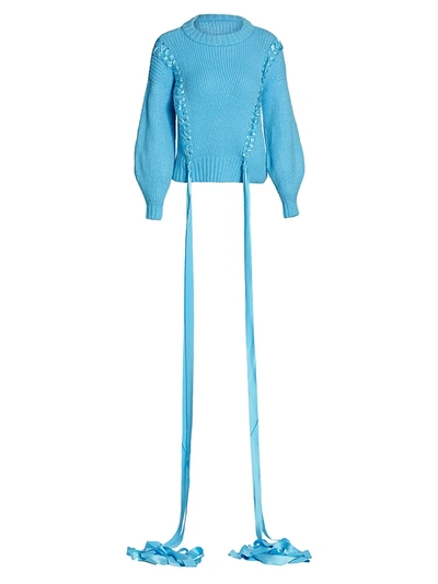 Alejandra Alonso Rojas Ribbon Braided Cashmere & Wool Knit Sweater In Bright Blue
