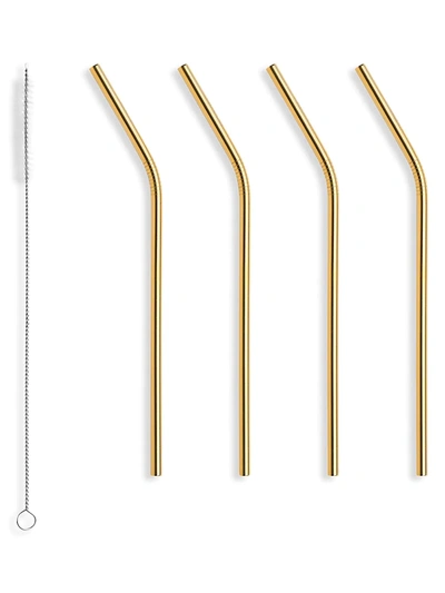 Orrefors Peak 5-piece Straw & Small Cleaning Brush Set In Gold