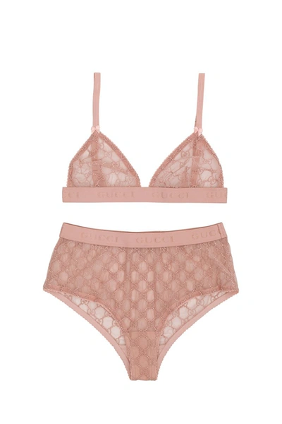 Gucci Gg Star Tulle Lingerie Set In Beige