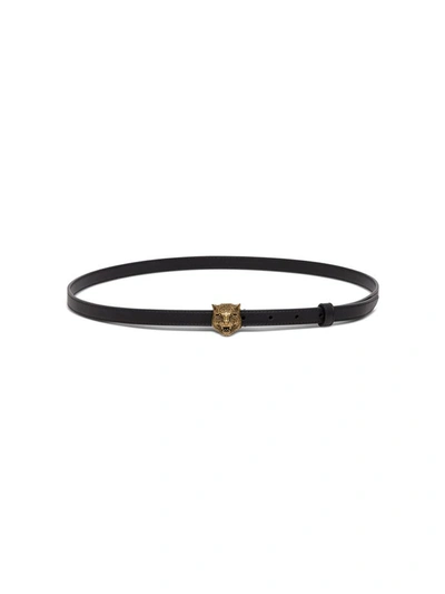 Gucci Leather Belt With Brass Tiger Buckle In Black