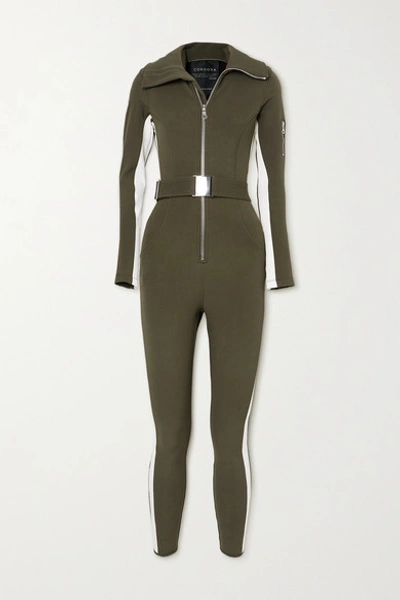 Cordova Signature In The Boot Belted Striped Ski Suit In Army Green