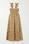 FAITHFULL THE BRAND + NET SUSTAIN RIANNE TIE-DETAILED POLKA-DOT LINEN MIDI DRESS