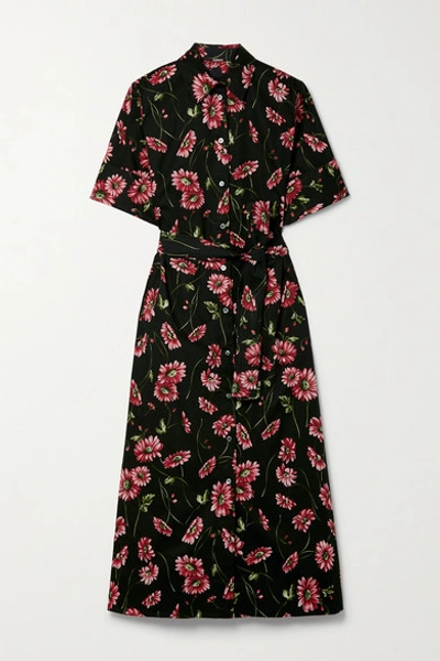 Adam Lippes Floral-print Cotton-poplin Midi Shirt Dress In Black