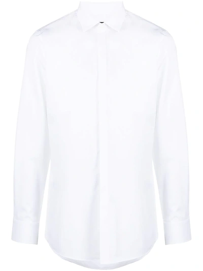 Dsquared2 Back Collar Logo Cotton Poplin Shirt In White