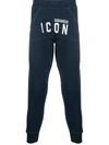 Dsquared2 Print Icon Logo Cotton Jersey Sweatpants In Blue