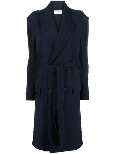 Maison Margiela Charmeuse-paneled Wool-blend Twill Trench Coat In Blue