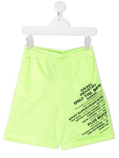 Diesel Kids' Pfrakle Graphic-print Mesh Shorts In Green