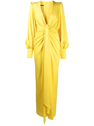 Alex Perry Draped V-neck Gown In Yellow