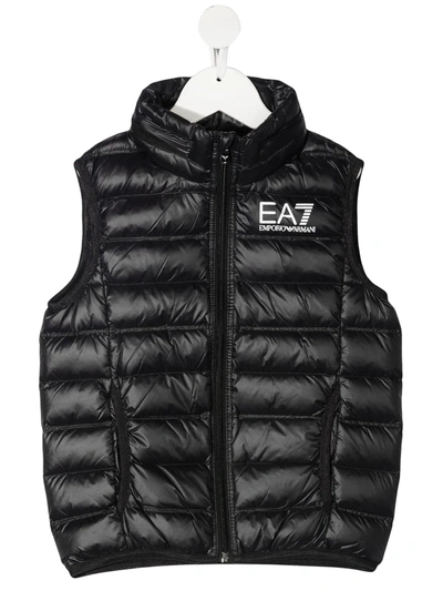 Ea7 Kids' Logo-print Quilted Vest In Black