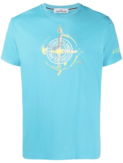 Stone Island Front Branded T-shirt In Turquoise In Blue