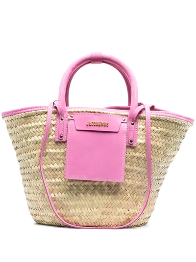 Jacquemus Le Panier Soleis Pink Canvas Tote In Neutrals