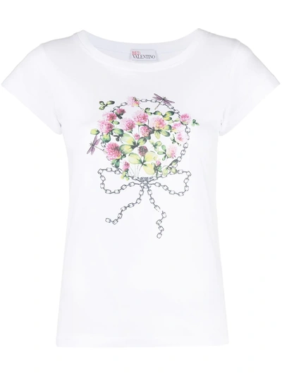 Red Valentino Floral-print Short-sleeved T-shirt In White