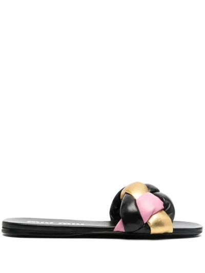 Miu Miu Puffy Braided Leather Slide Sandals In Neutral