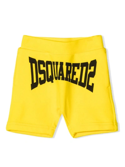 Dsquared2 Babies' Logo-print Track Shorts In Yellow