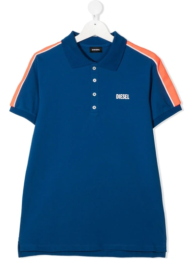 Diesel Teen Logo Colour-block Polo Shirt In Blue