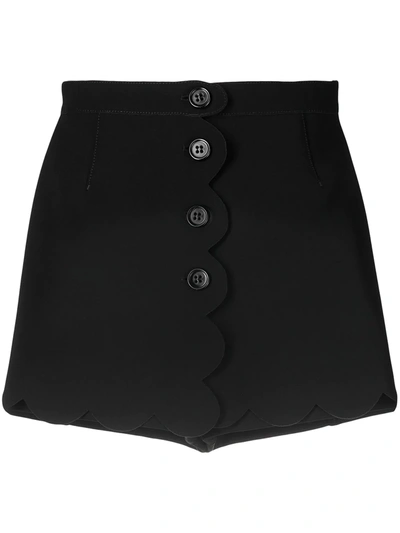 Red Valentino Scallop Trim Button Front Shorts In Black