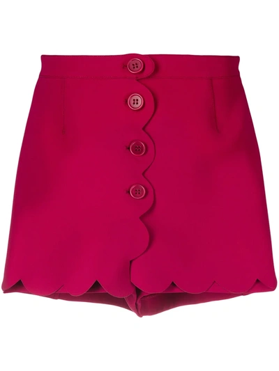 Red Valentino Scallop Trim Button Front Shorts In Red