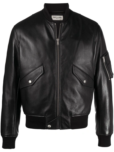 Saint Laurent Ma-1 Lambskin Bomber Jacket In Black