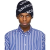 BALENCIAGA NAVY & WHITE LOGO BEANIE