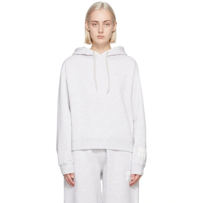 Alexander Wang T Printed Mélange Cotton-blend Jersey Hoodie In Grey