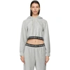 Alexander Wang T Stretch Corduroy Cropped Hoodie With Logo Elastic In Grey