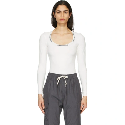 Alexander Wang T T By Alexander Wang Scoop Neck Long Sleeve Pullover With Knit Logo Trim On Neckline In 104 Soft White