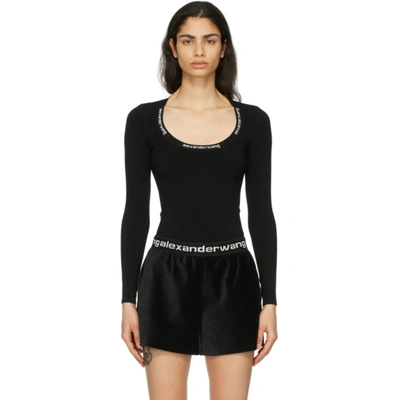 Alexander Wang T T By Alexander Wang Logo Tape Scoop Neck Top In Black