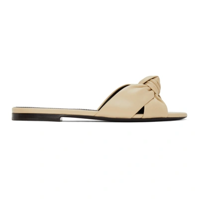 Saint Laurent Bianca Knotted Leather Slides In Bianco