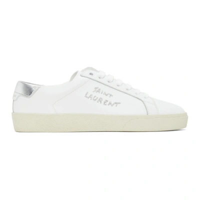 Saint Laurent Court Classic Metallic Logo-embroidered Leather Trainers In White